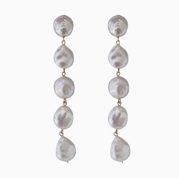 Baroque Freshwater Button Pearl Long Tassel Earrings