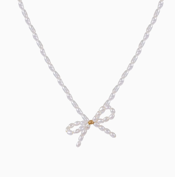 Mini pearl bow series choker necklace