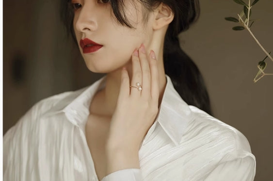 Classic simple design freshwater pearl adjustable ring
