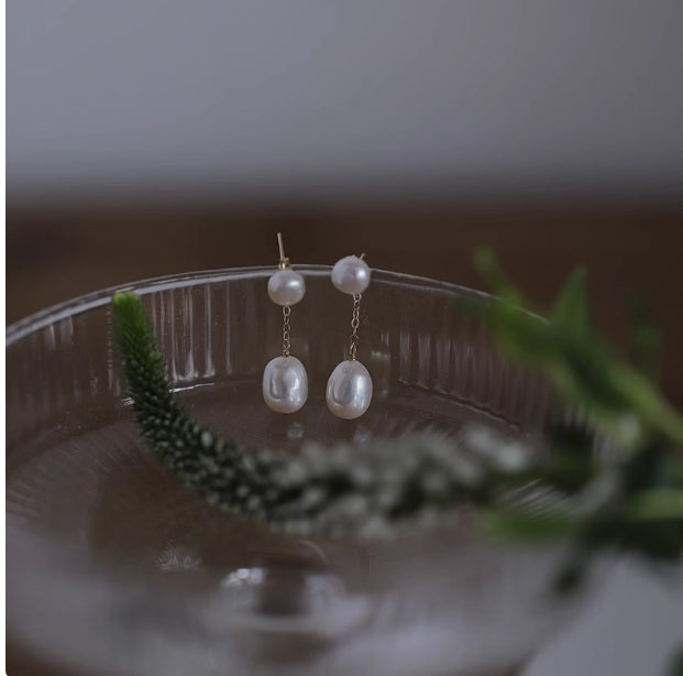 Freshwater Pearl Back-Hanging Two-Way Earrings
