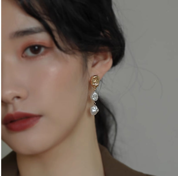Baroque Geometric Pearl Earrings