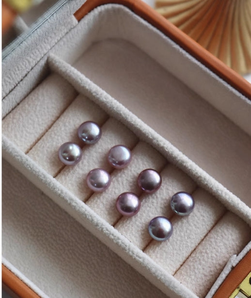 Freshwater purple pearl bun s925 silver earrings