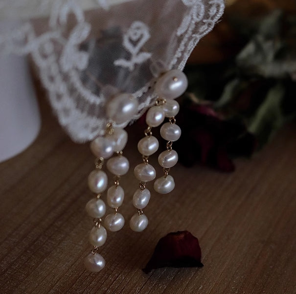 Heavy-duty vintage tassel pearl earrings