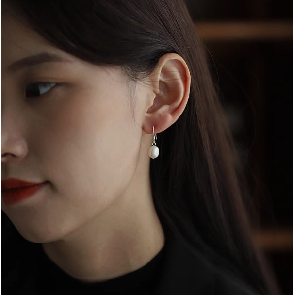 All-match White Freshwater Baroque Natural Pearl Earrings