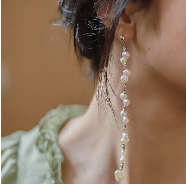 Extra long pearl s925 broken silver sterling silver earrings