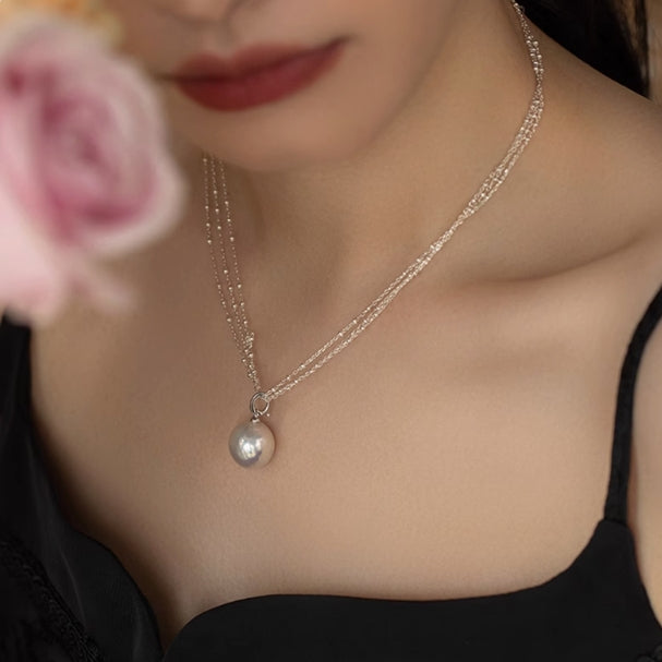 Large size freshwater nearly round pearl pendant