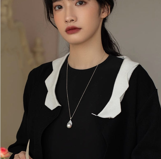 Water fish tail Rock pearl long sweater necklace