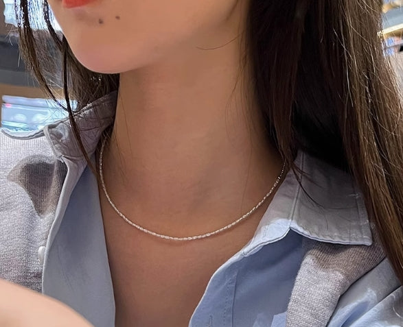 2MM freshwater non-nuclear natural pearl Keshi ultra-fine rice pearl clavicle necklace