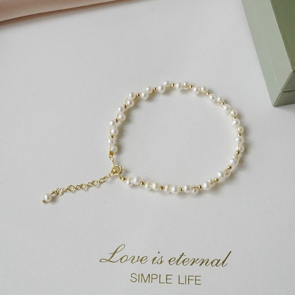Natural freshwater small pearl double layer bracelet