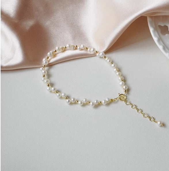 Natural freshwater small pearl double layer bracelet