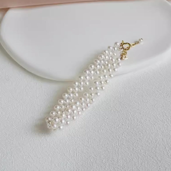 3-4mm natural freshwater nearly round pearl braided bracelet