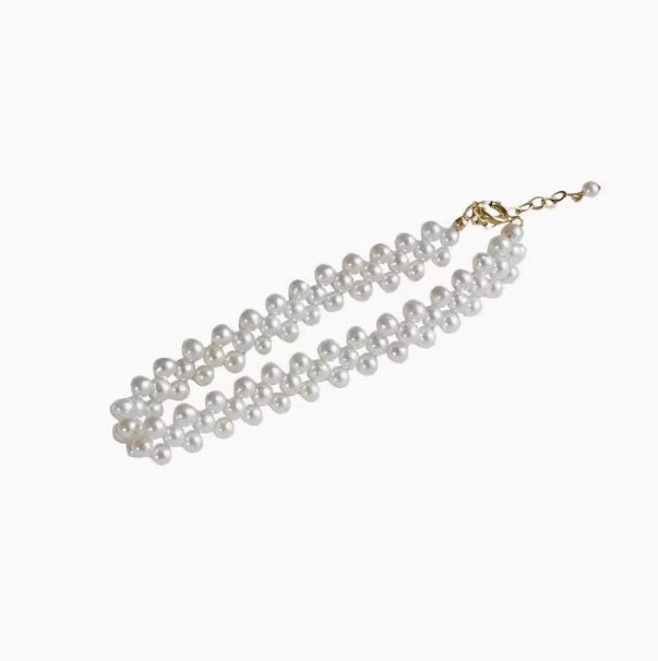 3-4mm natural freshwater nearly round pearl braided bracelet
