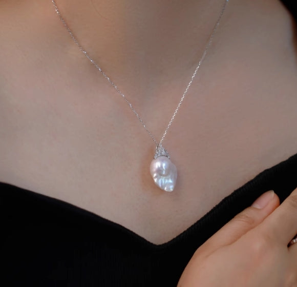 Ice Queen Baroque Pearl Pendant Necklace
