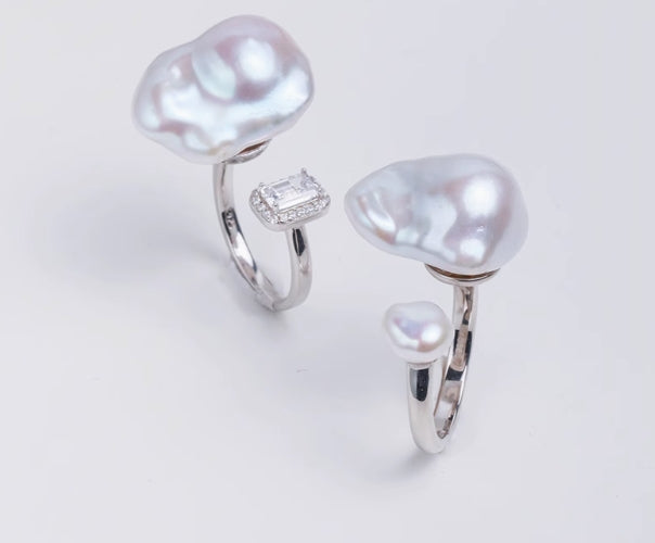 Shaped Baroque Double Pearl Ring