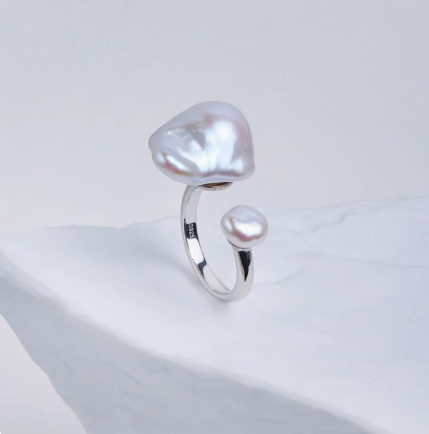 Shaped Baroque Double Pearl Ring