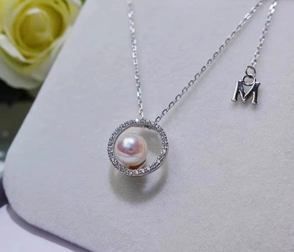 Japanese Akoya Seawater Pearl Necklace Circle Pendant