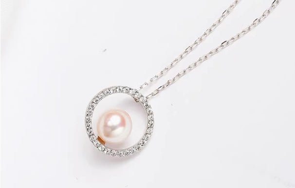 Japanese Akoya Seawater Pearl Necklace Circle Pendant