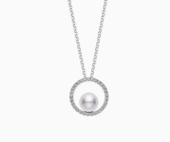Japanese Akoya Seawater Pearl Necklace Circle Pendant