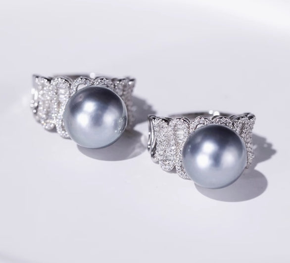 Tahitian Black Pearl Platinum Grey Ring