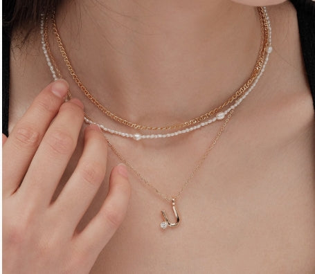 Pearl necklace stacking clavicle chain