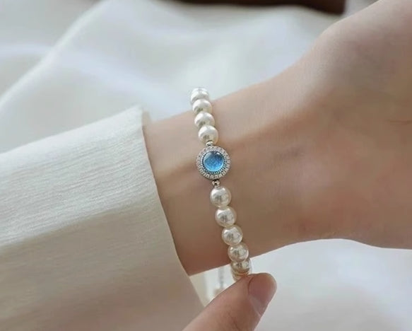 Aquamarine Natural Freshwater Pearl Bracelet