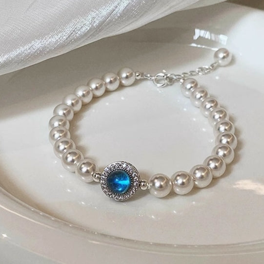 Aquamarine Natural Freshwater Pearl Bracelet