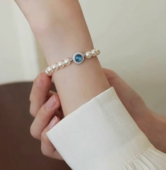 Aquamarine Natural Freshwater Pearl Bracelet