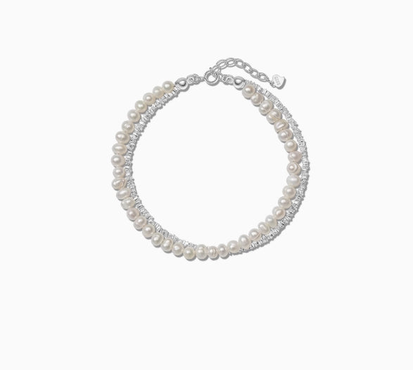 Silver double layer freshwater pearl bracelet