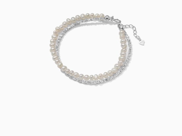 Silver double layer freshwater pearl bracelet