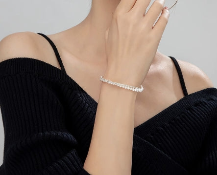 Silver double layer freshwater pearl bracelet
