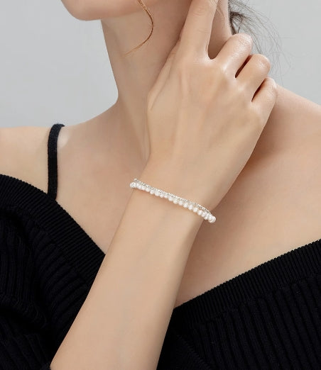 Silver double layer freshwater pearl bracelet