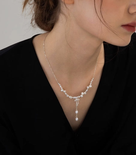 Light luxury niche bow tassel pendant clavicle necklace