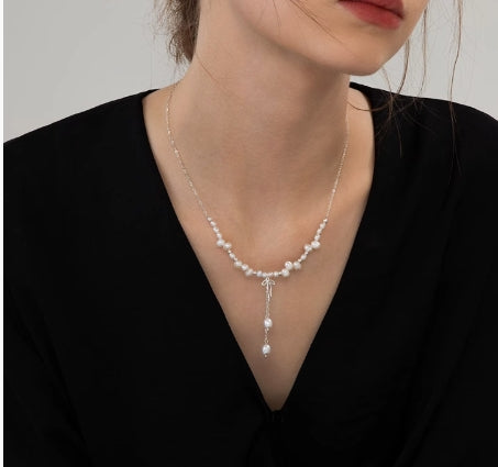 Light luxury niche bow tassel pendant clavicle necklace