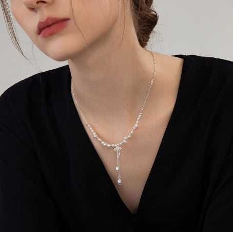 Light luxury niche bow tassel pendant clavicle necklace