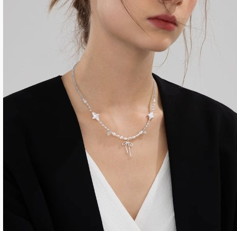 Aquamarine Bow Pendant Necklace