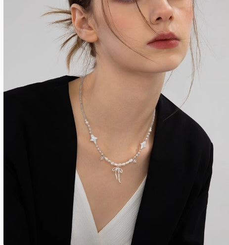 Aquamarine Bow Pendant Necklace