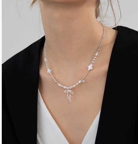 Aquamarine Bow Pendant Necklace