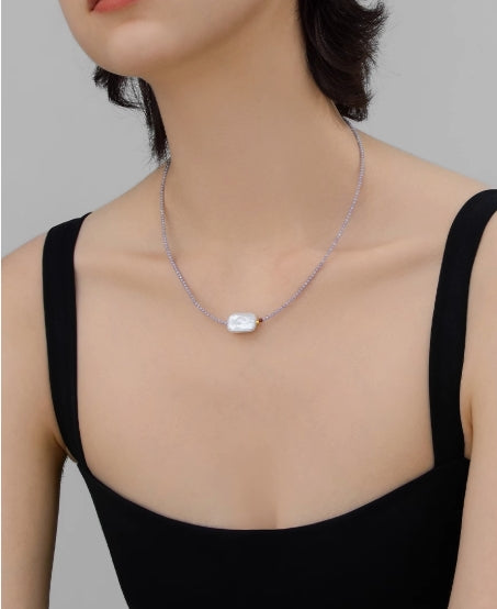 Natural square baroque pearl necklace