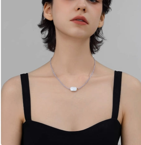 Natural square baroque pearl necklace