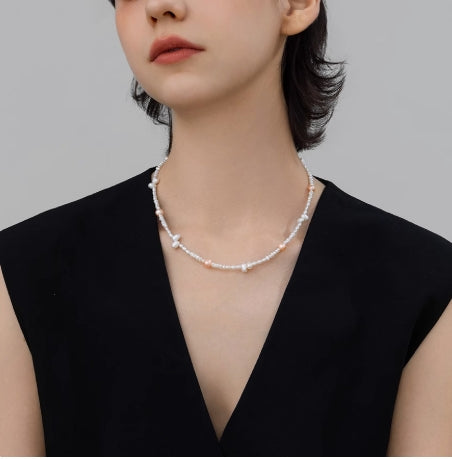 Natural Freshwater Pearl Orange Spacer Bead Necklace