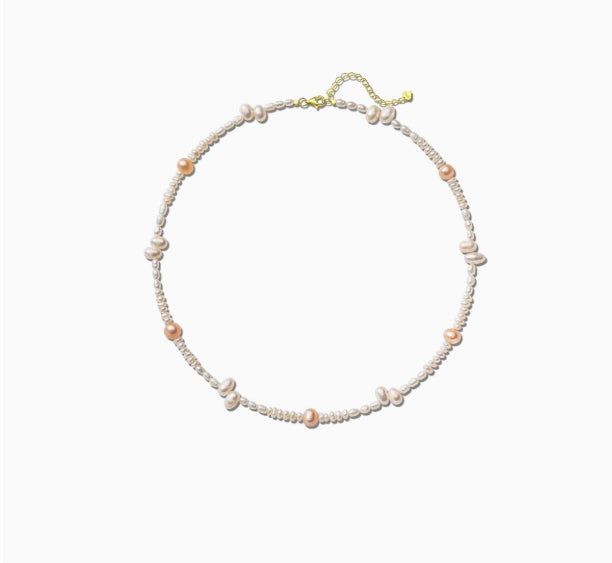 Natural Freshwater Pearl Orange Spacer Bead Necklace