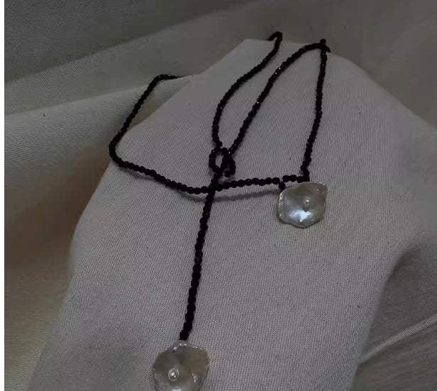 Black Spinel Petal Baroque Pearl Necklace