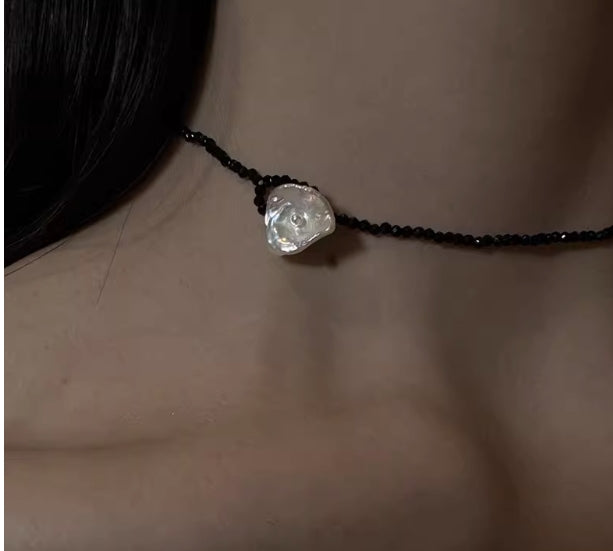 Black Spinel Petal Baroque Pearl Necklace