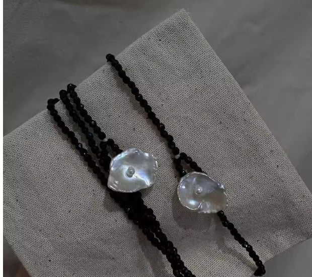 Black Spinel Petal Baroque Pearl Necklace