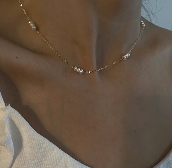 Freshwater Pearl Three Bead Clavicle Necklace