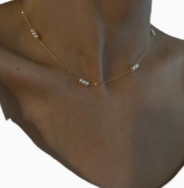 Freshwater Pearl Three Bead Clavicle Necklace