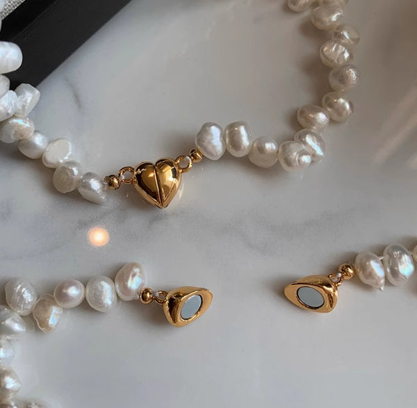 Baroque Freshwater Pearl Heart Magnetic Clasp Necklace