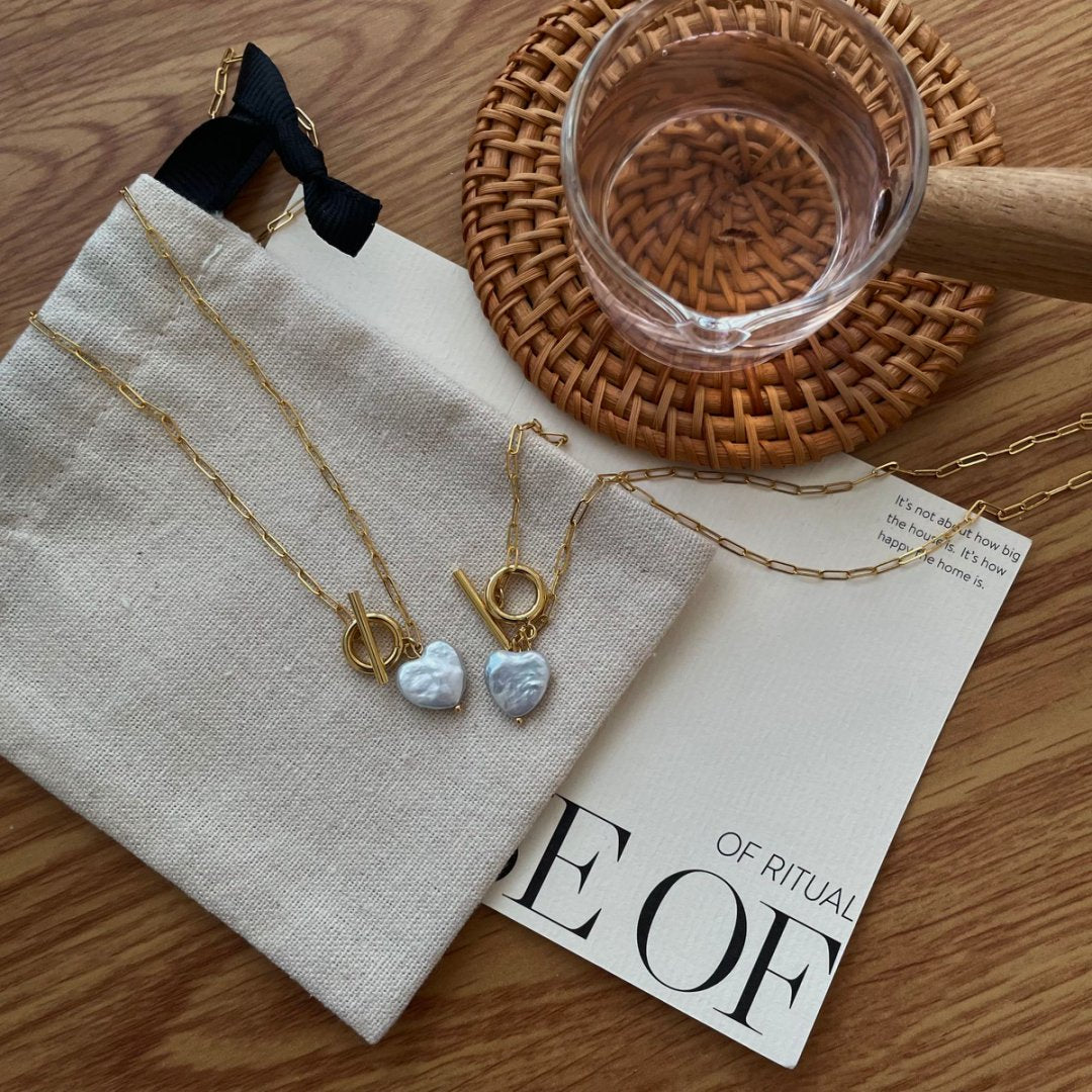 Baroque pearl necklace with love Necklace