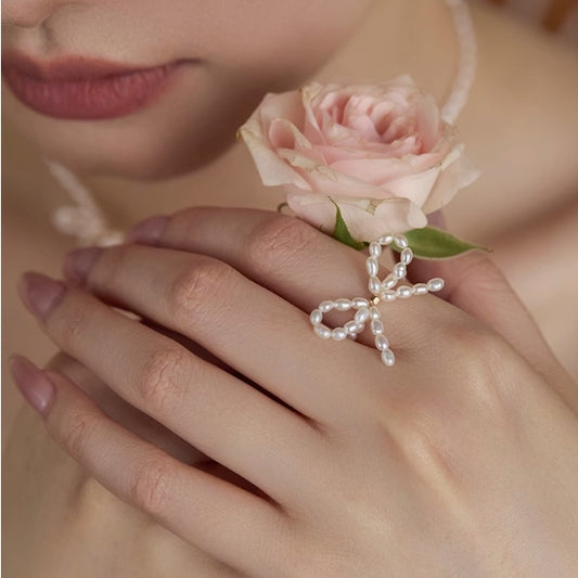 Mini pearl bow series ring