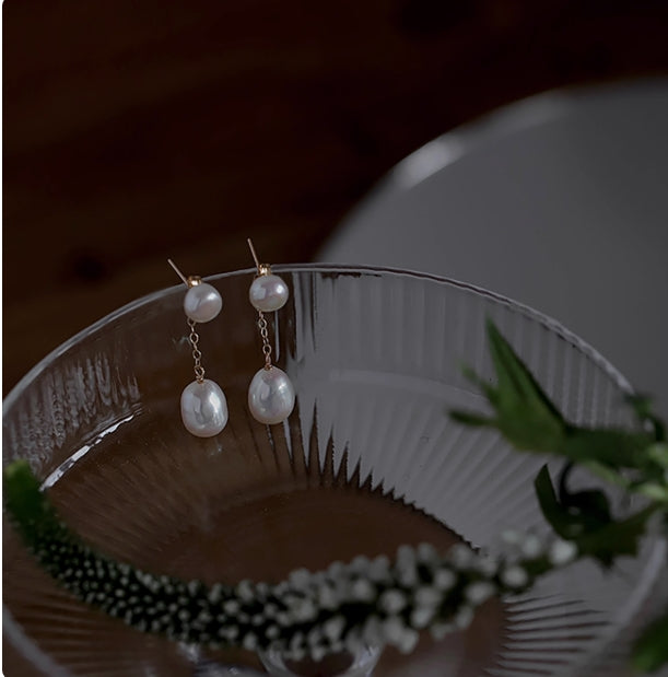 Freshwater Pearl Back-Hanging Two-Way Earrings